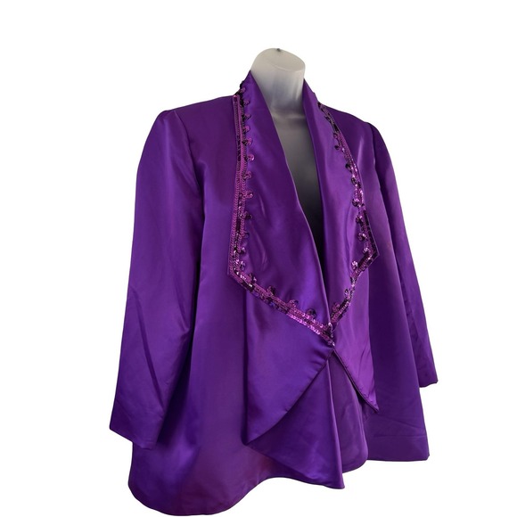 Saks Fifth Avenue Jacket Womens Large Purple Sequin Trim Shawl Collar Open Front - Picture 3 of 16